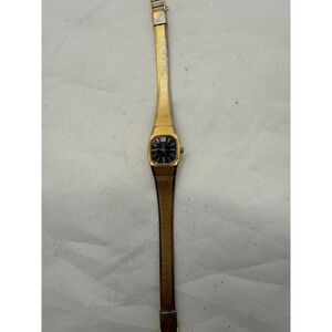 Bulova Quartz Gold Tone Octagon Black Dial Women's Watch glass broken 92J81